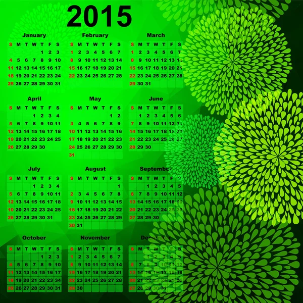 Zelený kalendář na rok 2015 — Stockový vektor