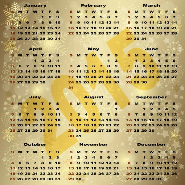 2015 New Year Gold Calendar — Stock Vector