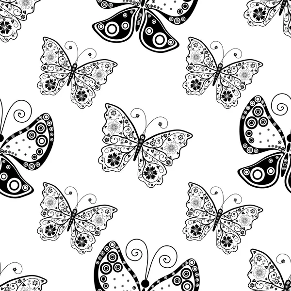 Patrón sin costuras con siluetas mariposas — Vector de stock
