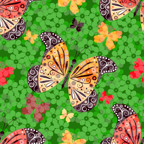 Nahtloses Blumenmuster mit Schmetterlingen — Stockvektor
