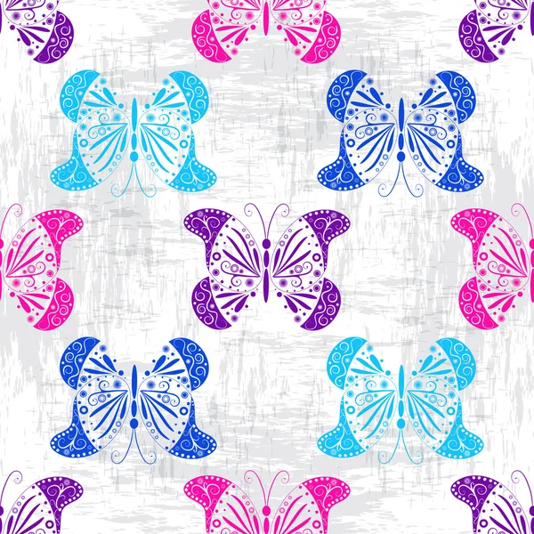 カラフルな蝶と汚れたパターン — ストックベクタ