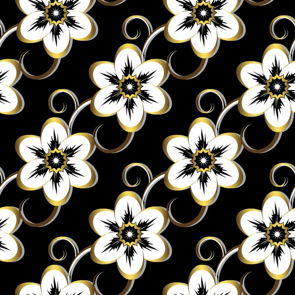 Patrón floral negro sin costuras — Vector de stock