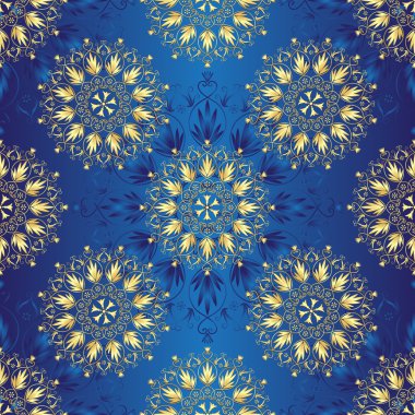 Dikişsiz koyu mavi vintage desen