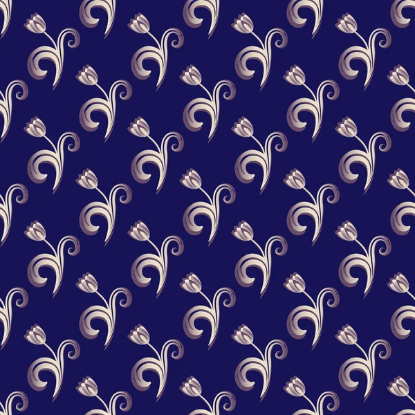 Donker blauwe naadloze floral patroon — Stockvector