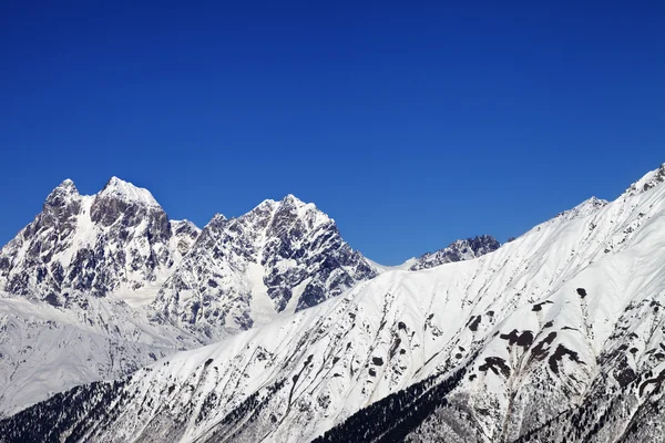 Reittiere Uschba und Heldenfestung und klaren Himmel blau — Stockfoto