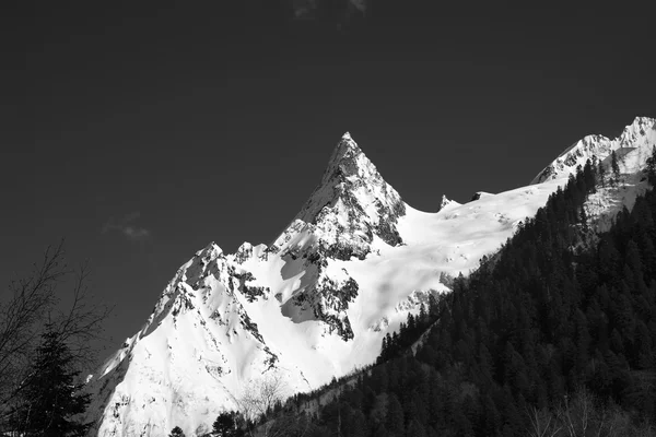 Pico de montanha de preto e branco na neve — Fotografia de Stock