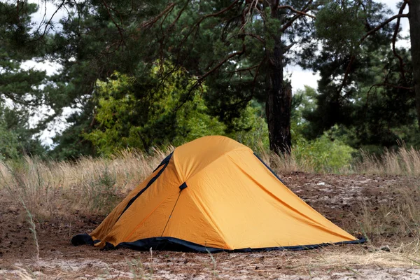 Orange tent in forest — Stock Photo, Image