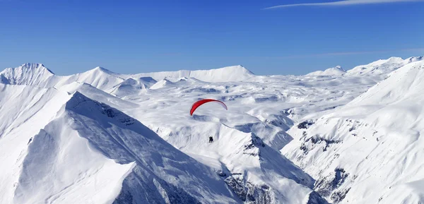 Panoramic view on speed riding in high mountains — Stock Photo, Image