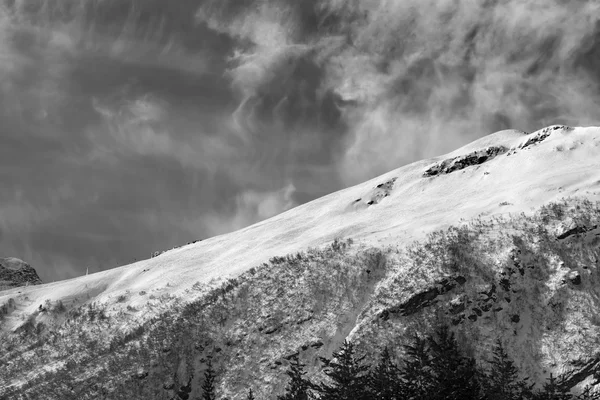 Black and white view on off-piste ski slope — Stock Photo, Image