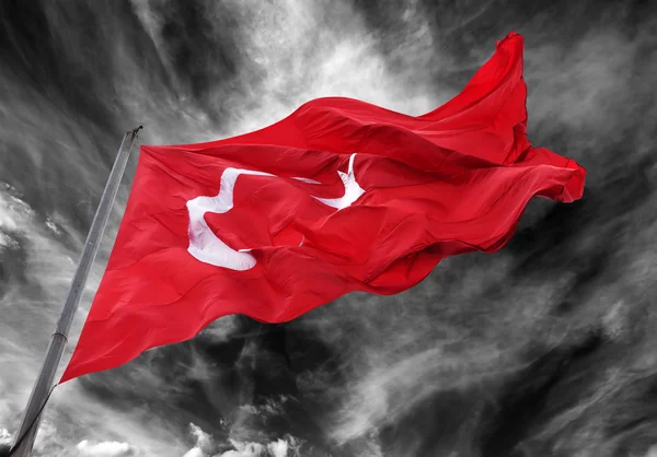 Waving flag of Turkey with flagpole — Stok Foto