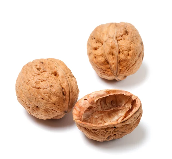 Zralé ořechy na bílém pozadí — Stock fotografie