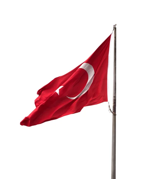 Turkish flag on flagpole waving in windy day — Stock Photo, Image