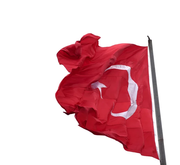 Waving in wind flag of Turkey on flagpole — Stock Photo, Image