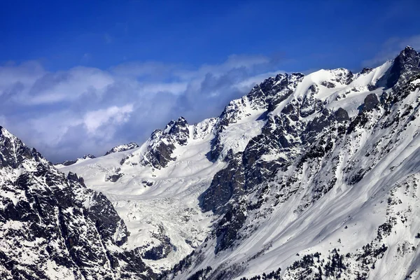 Montañas Con Glaciar Nieve Día Del Sol Invierno Vista Desde — Foto de Stock