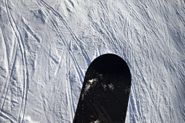 Snowboard Sobre Declive Piste Com Pista Esqui Snowboard Dia Inverno — Fotografia de Stock