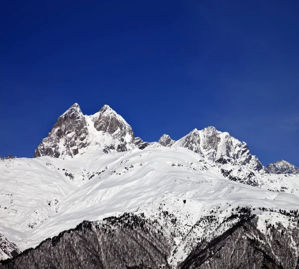 Ushba Dağı Kışın Güneş Gününde Kafkas Dağları Gürcistan Svaneti Bölgesi — Stok fotoğraf