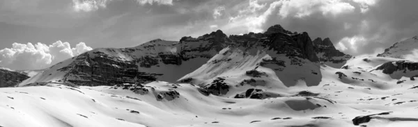 Black and white panorama of snowy mountains. Turkey, Central Taurus Mountains, Aladaglar (Anti-Taurus), plateau Edigel (Yedi Goller)