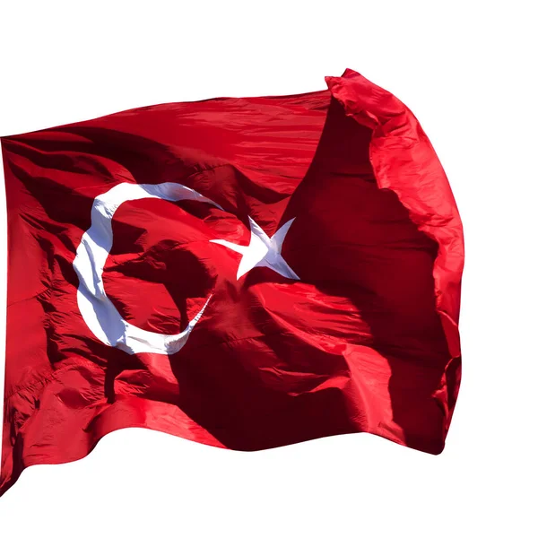 Turkish Flag Waving Wind Sun Day Isolated White Background — Stock Photo, Image