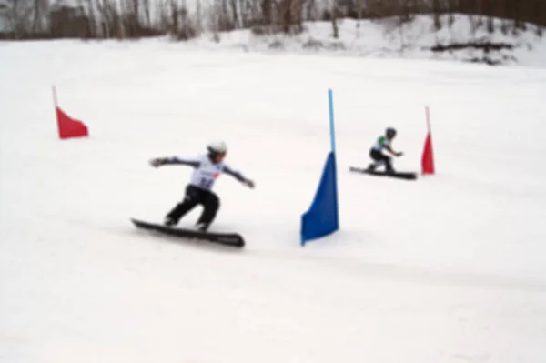 Θολή Φόντο Του Snowboarding Γιγαντιαία Παράλληλους Διαγωνισμούς Σλάλομ — Φωτογραφία Αρχείου