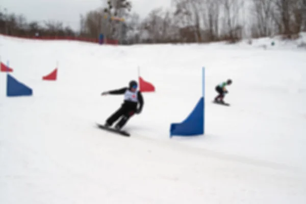 Θολή Άποψη Του Snowboarding Γιγαντιαία Παράλληλες Αγώνες Σλάλομ Χρήση Φόντο — Φωτογραφία Αρχείου