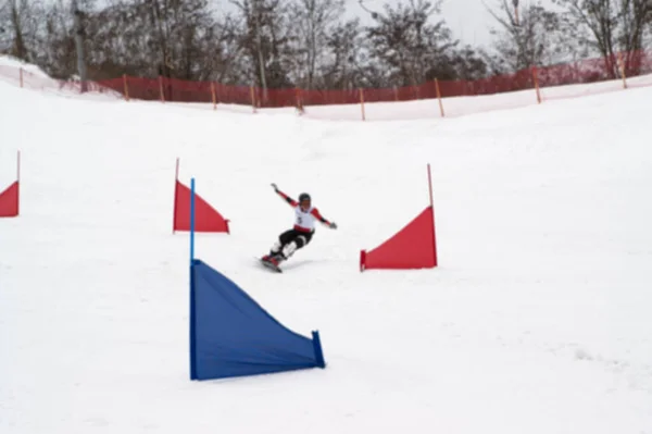 Θολή Άποψη Του Snowboarding Γιγαντιαία Αγώνες Σλάλομ Χρήση Φόντο — Φωτογραφία Αρχείου