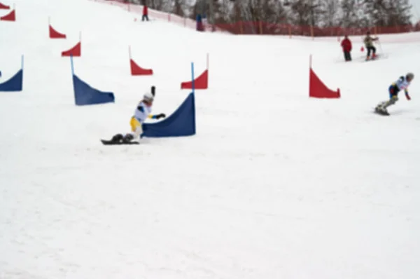 Θολή Φόντο Του Snowboarding Γιγαντιαία Παράλληλους Διαγωνισμούς Σλάλομ — Φωτογραφία Αρχείου
