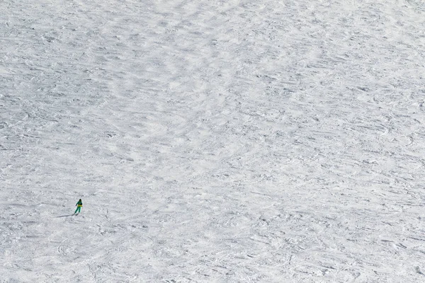 Skier Downhill Snow Piste Mogul Slope Sun Winter Day Caucasus — Stock Photo, Image