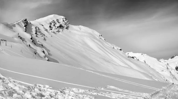 Fekete Fehér Panoráma Pályán Kívüli Lejtőn Kaukázus Hegység Télen Elbrus — Stock Fotó