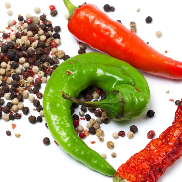 Various Hot Peppers Isolated White Background — Stock Photo, Image