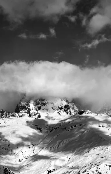 Black White Snow Mountains Clouds Sun Winter Day Caucasus Mountains — Stock Photo, Image