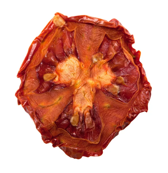 Dried slice of tomato. Isolated on white background. — Stock Photo, Image