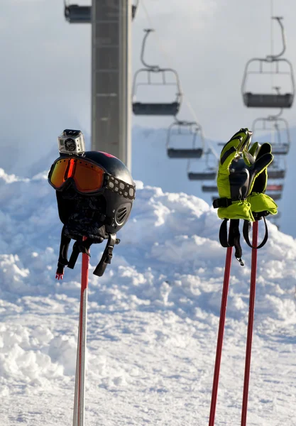 Protective sports equipment on ski poles — Stock Photo, Image