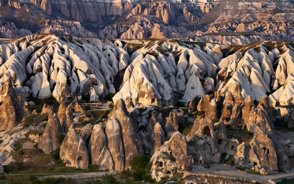 View of Cappadocia valley at spring sunset — Stock Photo, Image