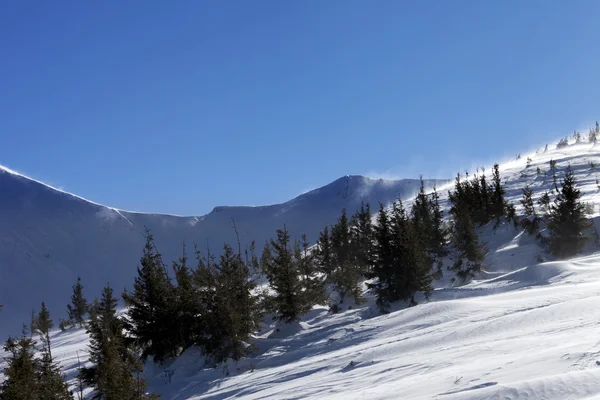 Montagne di inverno al giorno ventoso del sole — Foto Stock