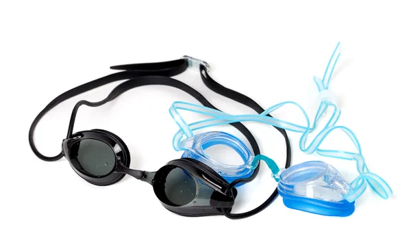 Blauwe en zwarte goggles voor zwemmen — Stockfoto