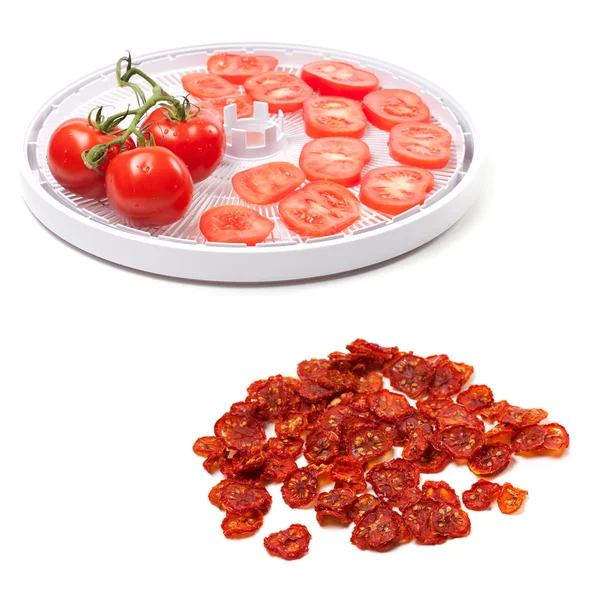 Fresh tomato prepared to dehydrated and dried slices — Stock Photo, Image