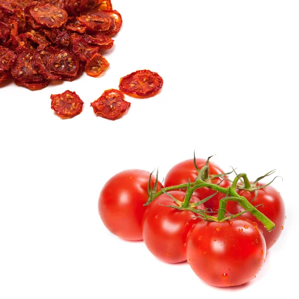 Fresh ripe and dried tomatoes — Stock Photo, Image