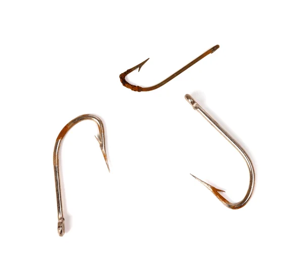 Három rozsdás régi fishhook — Stock Fotó