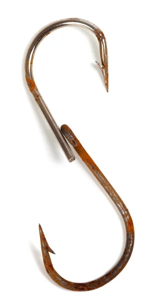 S-shaped old rusty fish hooks — Stock Photo, Image