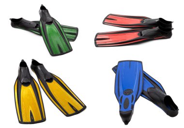 Set of multicolor swim fins for diving