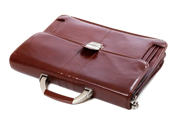 Leather brown briefcase on white background — Stock Photo, Image