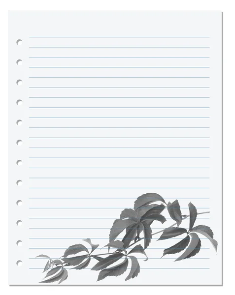 Exercise book with autumnal virginia creeper twig — Stock Photo, Image