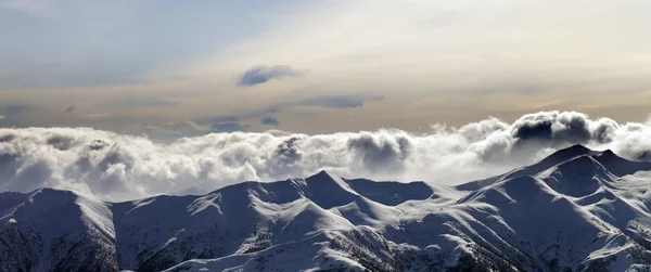 Panorama of evening mountains in clouds — Stock Photo, Image