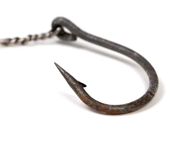 Oude fishhook geïsoleerd op witte achtergrond — Stockfoto