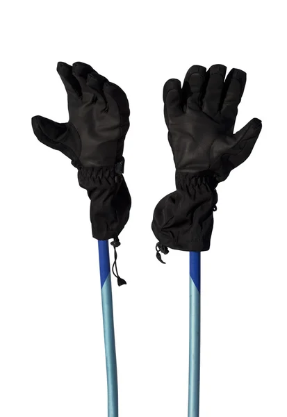 Зимові спортивні рукавички на лижних полюсах — стокове фото