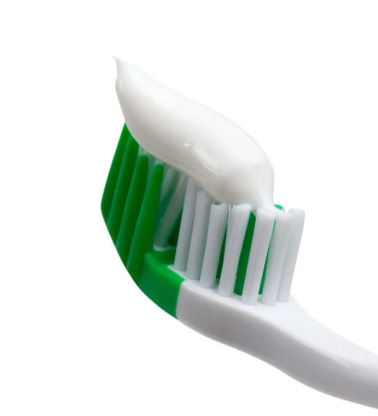 緑の歯ブラシ歯磨き粉で — ストック写真