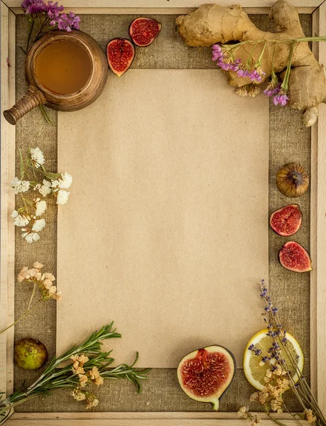Τζίντζερ, τα λεμόνια, μέλι και τα σύκα με αντίγραφο χώρου — Φωτογραφία Αρχείου