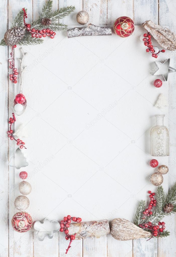 Christmas greeting card in red and white with copy space