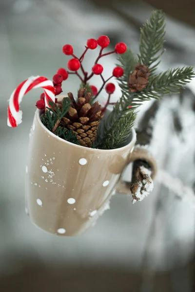 Greeting card with Christmas stuff cup — Stock Photo, Image