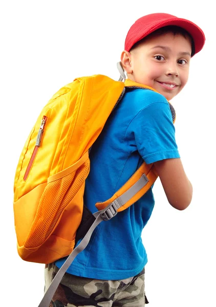Schoolchild with backpack and a cap Stock Picture